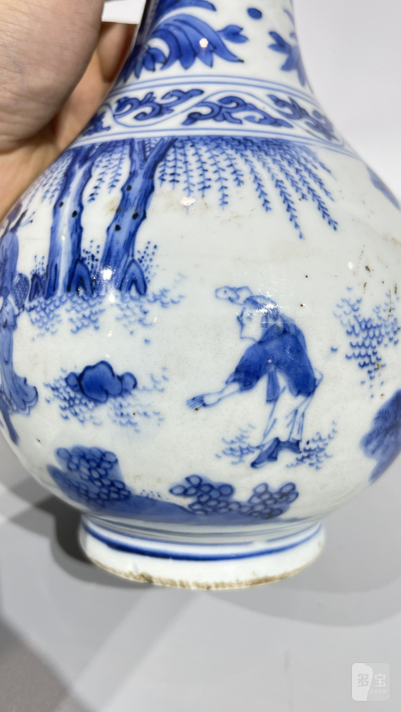 明崇祯 青花垂钓人物图赏瓶 - 图8